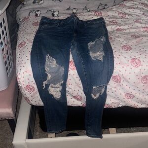 American Eagle Outfitters Dark Blue Distressed Skinny Jeans